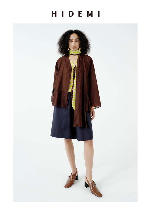 HIDEMI极简丝巾进口莱赛尔清透飘逸纽扣多穿式上衣半裙套装 商品图3