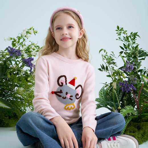 mettekids儿童100%羊绒衫2025春季新款女童粉色套头针织男童毛衣 商品图2