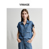 VIMAGE纬漫纪复古港风牛仔蓝短袖衬衫宽松上衣2025夏季新款V2313923 商品缩略图2