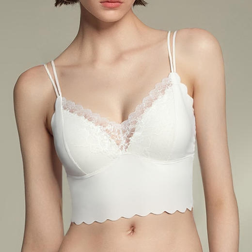 官网299！性感蕾丝美背文胸吊带一体式背心 V领无钢圈带胸垫免穿文胸可外穿内衣 商品图3