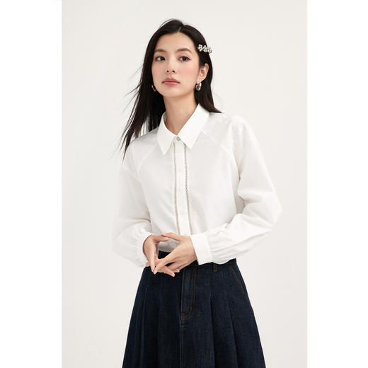 【商场同款】诗凡黎白色衬衫2024夏新款别致衬衣女3F4120341 商品图0