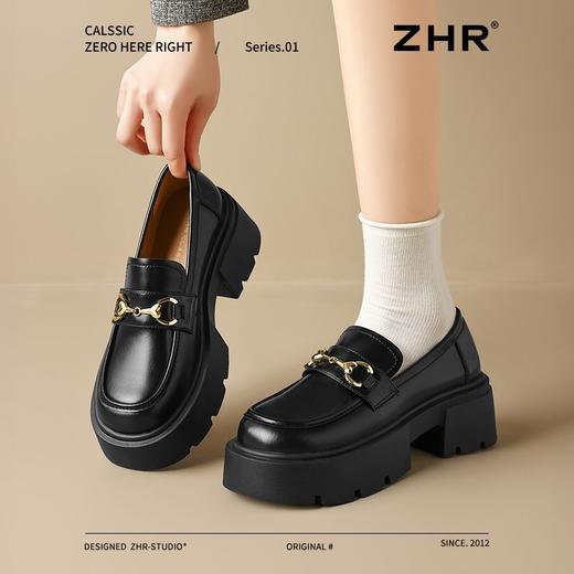 ZHR则则【厚底增高5.5CM】乐福鞋女英伦风单鞋女百搭黑色小皮鞋女 商品图2