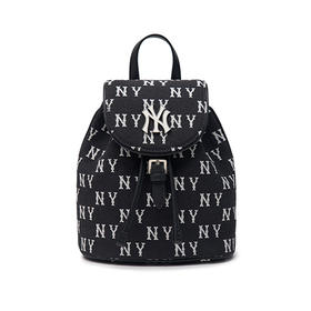 【品牌授权】扫码验证 韩国MLB 复古老花小背包-黑色 深奶油色 双肩包女新款休闲时尚运动背包单肩学生书包 3ABKS014N