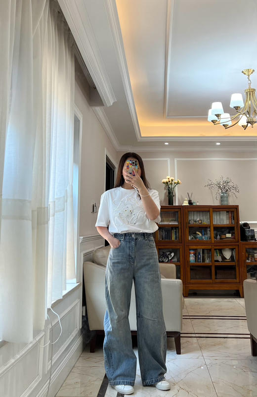 318-5 现货 lew渠道货 大幂幂 酵素水洗牛仔 略微挺阔弯刀阔腿裤 弯月镰刀牛仔裤 深色/浅色 商品图9