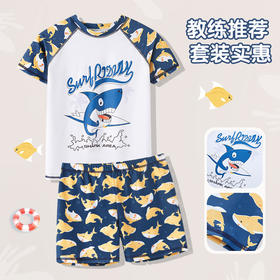 儿童泳衣卡通海豚印花泳衣分体款男童中大童泳衣套装宝宝泳衣XL-6XL