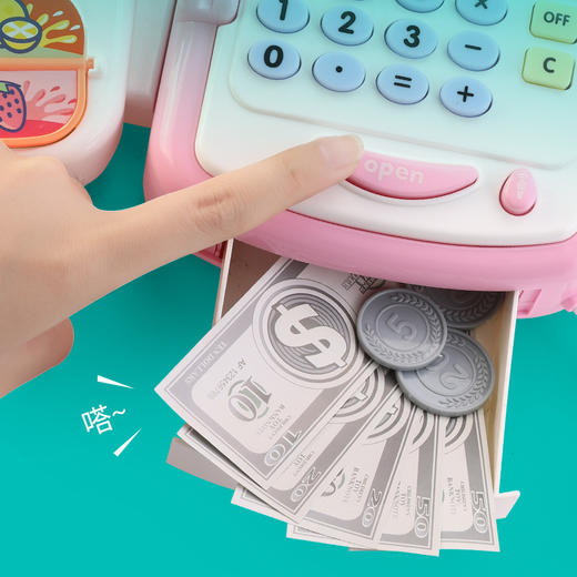 【Q萌收银台，一机多用，乐趣无穷~】儿童仿真超市收银机 购物推车套装 过家家多功能收银台 儿童玩具3-7岁-QQ 商品图1