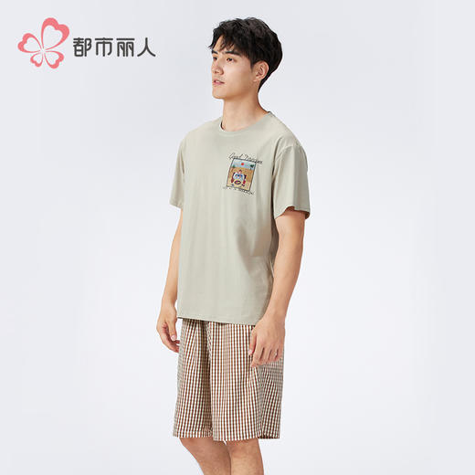 都市丽人生活家居男士棉质短袖套装薄32支CVC单面+梭织棉短袖类FHH2C8 商品图2