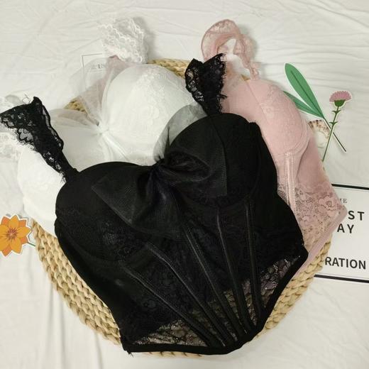 【法式性感❗鱼骨塑身背心】纯欲蕾丝蝴蝶结纱束腰，小胸聚拢显大收副乳，带胸垫防下垂吊带内衣抹胸外穿QQ 商品图3