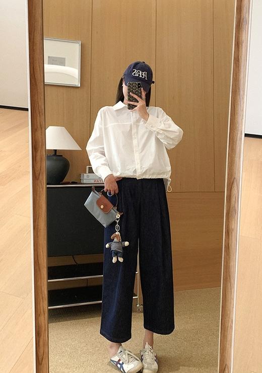 春新品超新颖工装风抽褶减龄前短后长衬衫 商品图14