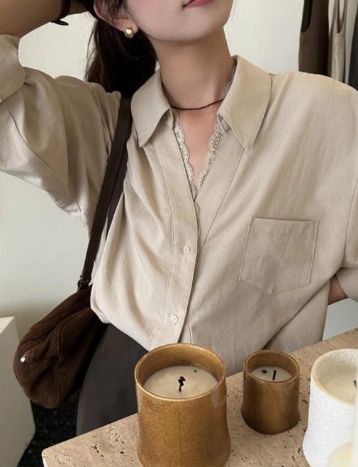 老米优品🎈复古法式设计感《领口蕾丝拼接宽松衬衫》轻盈面料，松弛无束缚感~春夏宝藏款。 商品图7