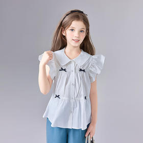 笛莎Deesha 童装女童衬衫2025夏新款女童芭蕾风飞肩袖衬衫