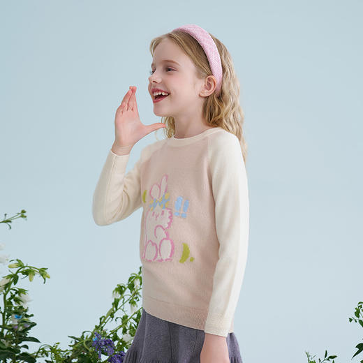 mettekids儿童100%羊绒衫2025春季新款可爱兔子女童圆领套头毛衣 商品图4