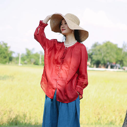 绽放旅行女装131朵/自由人防晒衫纯苎麻轻薄飘逸透气百搭长袖衬衫 商品图4