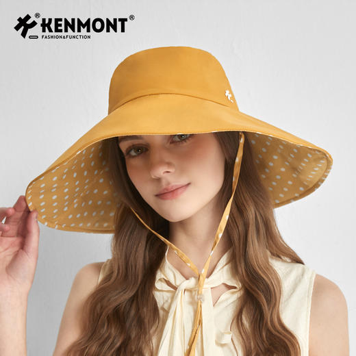 大帽檐黑胶防晒帽 | 卡蒙防风遮阳帽女防紫外线遮脸波点速干渔夫帽可折叠KM-6161 商品图2