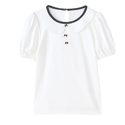 笛莎Deesha 童装女童T恤2025夏新款女童异材拼接翻领T恤 商品图4