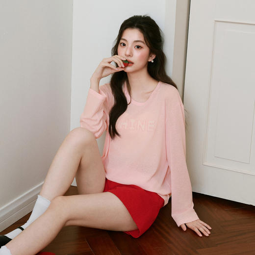 【严选】诗凡黎竹节丝镂空针织罩衫2025夏新款刺绣字母宽松薄款套头空调衫7G3100531 商品图0