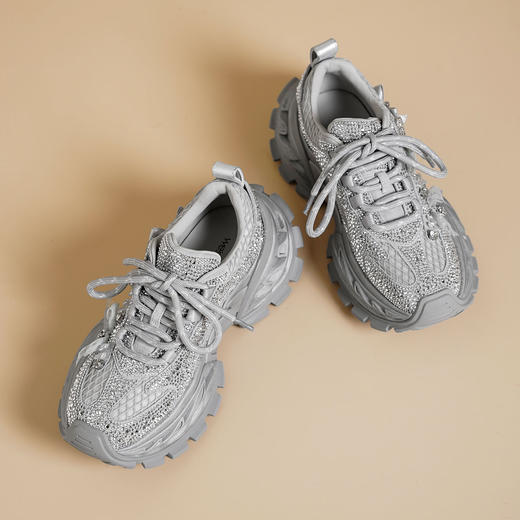 Westory2025年春季厚底老爹鞋烫钻运动休闲系带深口单鞋W25AM59131 商品图1