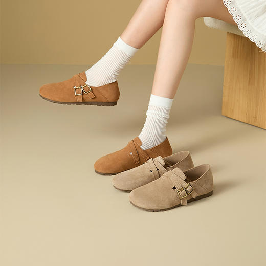 西遇勃肯鞋女全包新款休闲复古一脚蹬豆豆鞋平底软底单鞋V0356396 商品图0