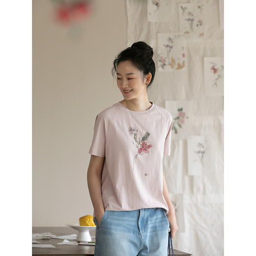 牧衣游原创 印花纯棉T恤夏季新品舒适简约百搭休闲圆领短袖 洛初 商品图1