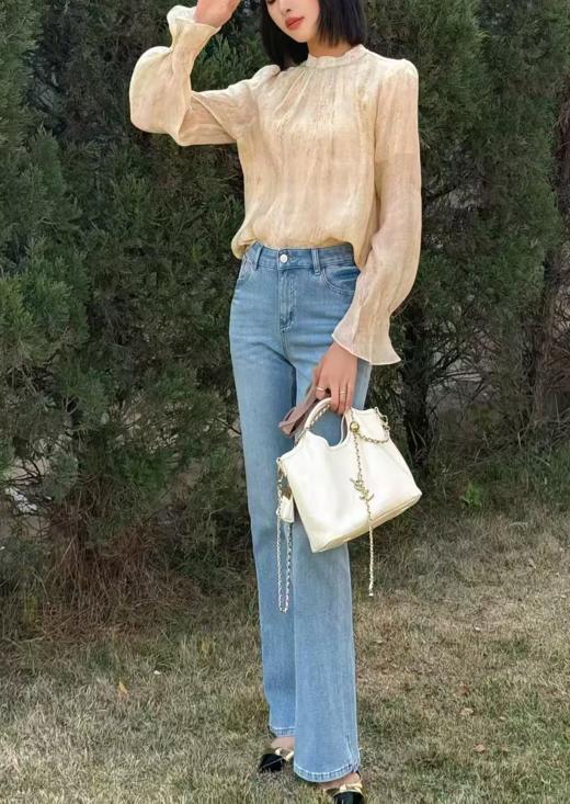 QG1645#高级范喇叭袖圆领衬衫 商品图0