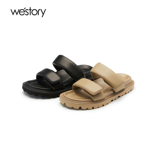 westory夏季新款羊皮平底休闲百搭一脚蹬舒适外穿凉拖61441 商品图0