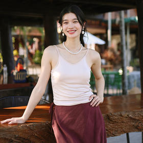 绽放121朵/桑蚕丝带胸垫可调节显白弧形小v领百搭简约肩带吊带