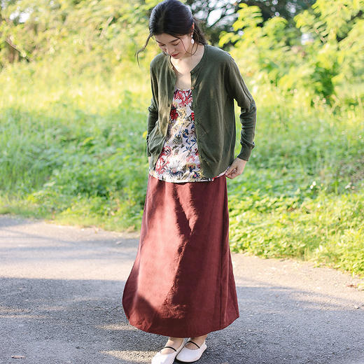 绽放旅行女装102朵/天丝亚麻半腰松紧围裹式显瘦H型简约半身裙 商品图2