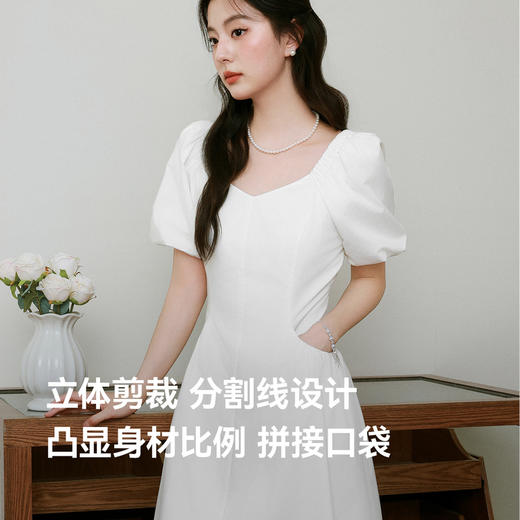 【严选】诗凡黎连衣裙2025春新款泡泡袖收腰显瘦赫本风浪漫气质公主裙7G3190201 商品图2