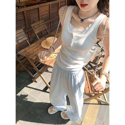 <曾小咸推荐>重工蕾丝拼接蝴蝶结蓝色休闲裤 商品图2