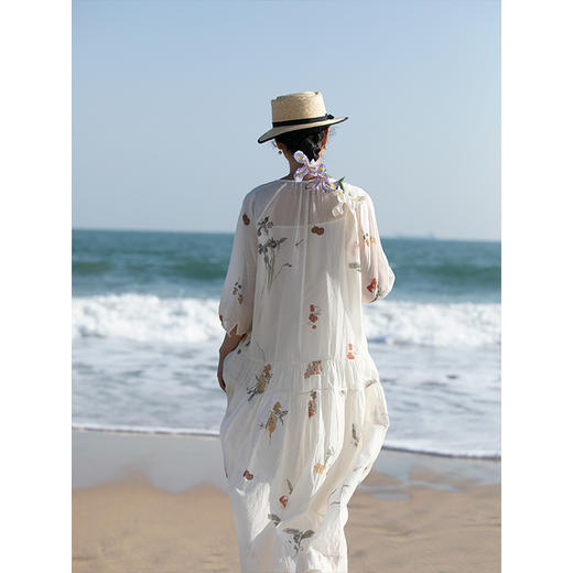 牧衣游原创 丝棉印花连衣裙国画文艺宽松长裙 谷韵 商品图1