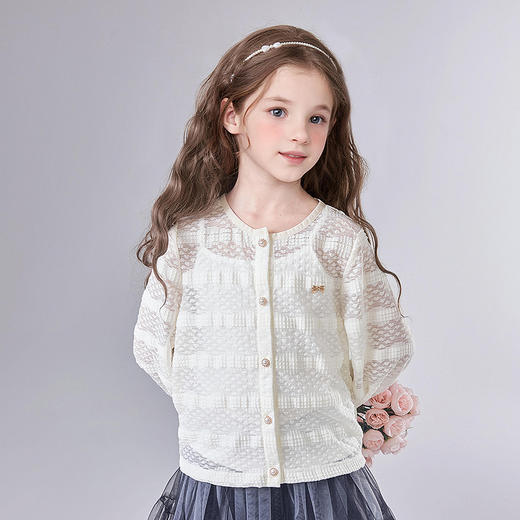 笛莎Deesha 童装女童外套2025夏新款女童芭蕾风蕾丝空调衫外套 商品图3