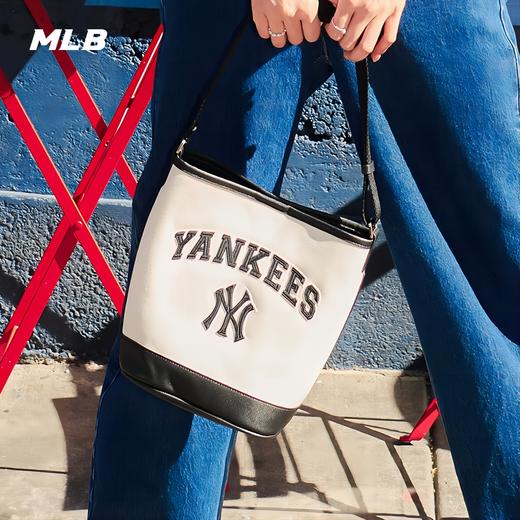 【品牌授权】扫码验证 韩国MLB 帆布拼棉字母水桶包-酒红色B 靛蓝色NY 深奶油色NY 女新款老花满印休闲时尚运动背包 3ABMS093N 商品图6