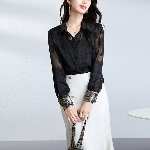 丁摩 衬衫女夏桑蚕丝女装高级感气质通勤透视洋气真丝女士衬衣5ZF-3175 商品图2