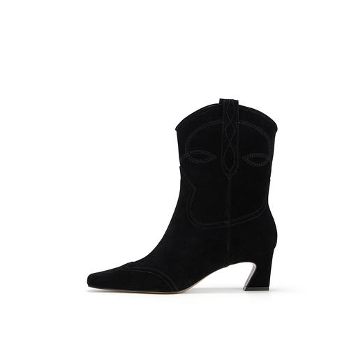 westory秋季新品中筒牛皮磨砂大筒围单靴百搭时装短靴W23DC82941 商品图1