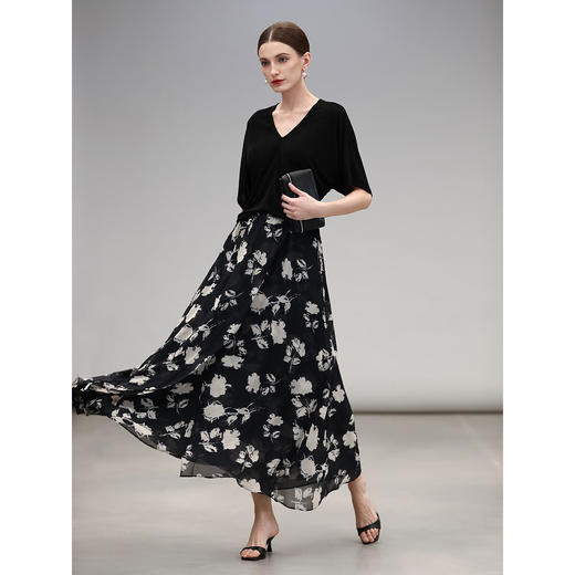 COCOBELLA法式清冷玫瑰印花半裙女25夏假两件通勤长裙HS3125 商品图3