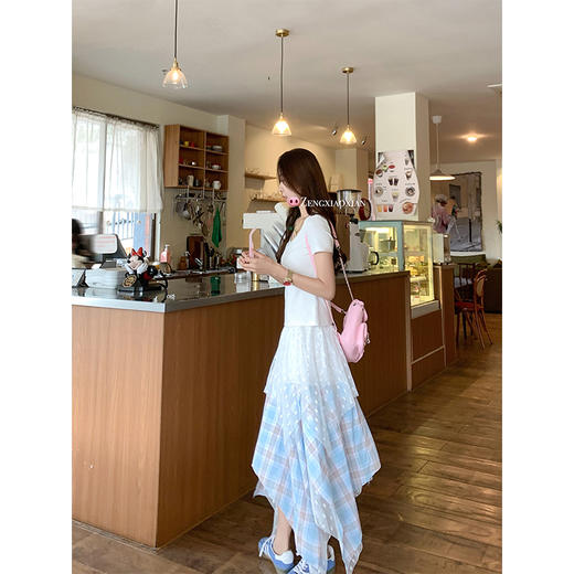 <曾小咸推荐>不规则蕾丝拼接格子半身裙 商品图4