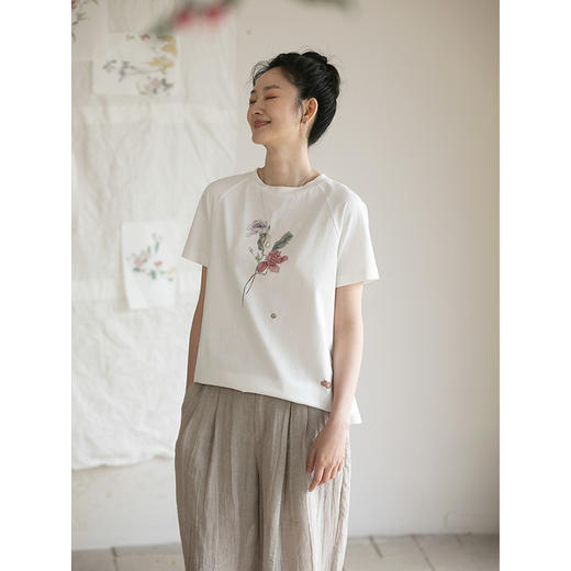 牧衣游原创 印花纯棉T恤夏季新品舒适简约百搭休闲圆领短袖 洛初 商品图2