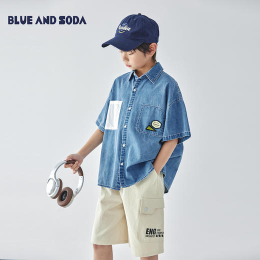 蓝汽水 2025春夏第二波新品复古牛仔短袖衬衫805B256020JY 商品图0