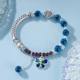 子佩集S999银【乐伦】手串【SC000812】纯银珐琅彩蝴蝶糖心玛瑙蓝色手链2409