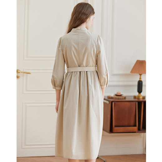 Famecoco范可儿立领极简收腰连衣裙女士秋季收腰花边长款衬衫裙F225FA005 商品图2