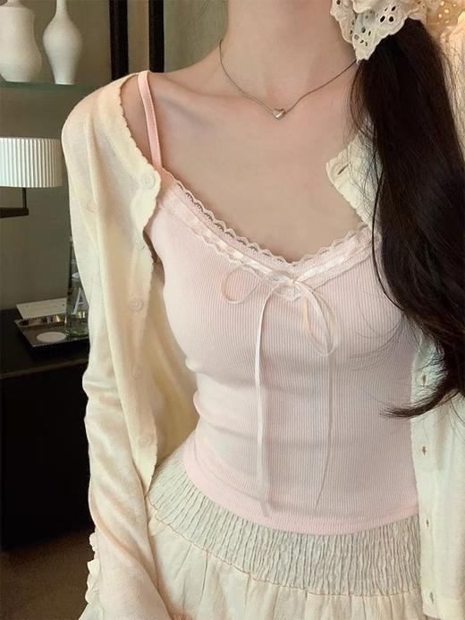 【39.9抢2件❗邻家小妹花边背心】纯欲蕾丝花边抹胸背心，舒适透气不闷热，夏季甜辣妹蝴蝶结修身小吊带短款美背上衣QQ 商品图1