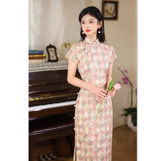 GX时尚改良新中式华尔缎长款连袖旗袍2025春夏新款少女款旗袍 商品图0