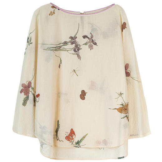 牧衣游原创 新疆棉印花套头衫轻薄国画七分袖圆领文艺上衣 清规 商品图4