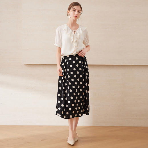 EITIE爱特爱优雅复古波点高腰显瘦a字过膝百搭半身裙2025夏季新款B2506606 商品图1