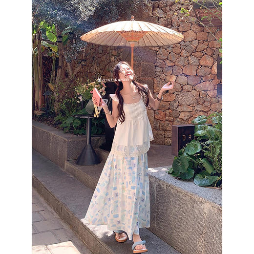 <曾小咸推荐>韩系小飞袖蕾丝拼接雪纺背心小衫 商品图4