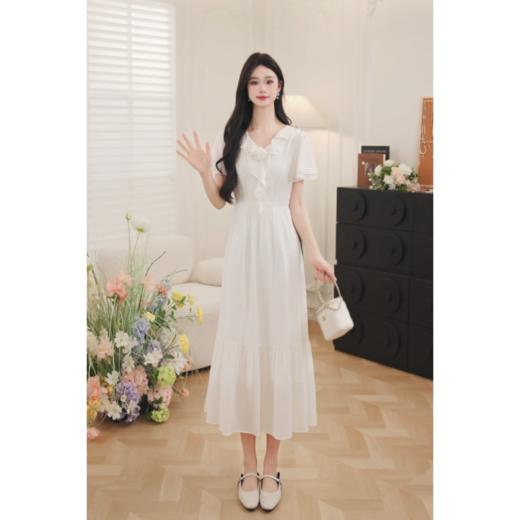 鹿向南「海棠未眠」法式设计感短袖连衣裙女夏气质白月光收腰长裙 商品图0