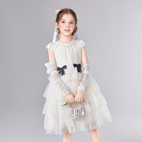 笛莎Deesha 童装女童连衣裙2025夏新款女童优雅立体蝴蝶结蛋糕裙摆礼服裙