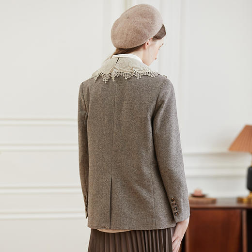 Famecoco范可儿羊毛职业西装女士秋季正肩直筒纯色小西服外套F225AW022 商品图3