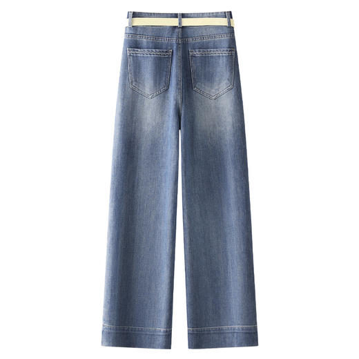 百媚生 复古直筒牛仔裤女高腰小个子宽松阔腿九分裤子52005 商品图3