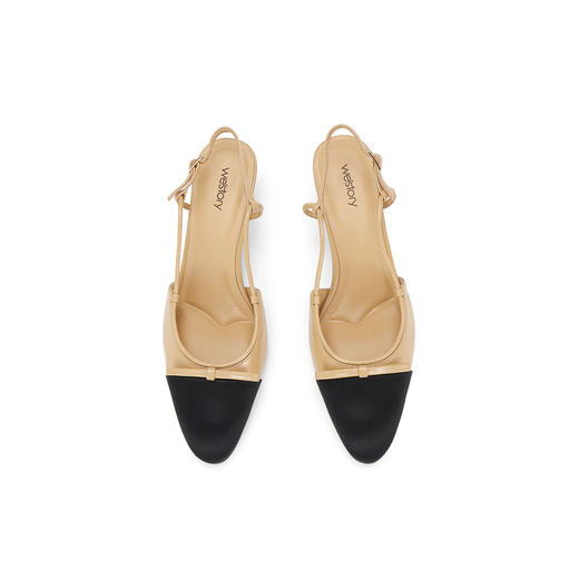 Westory2025年春季圆头小香风拼接撞色低跟单鞋后空通勤百搭空凉鞋W25AH58231 商品图3